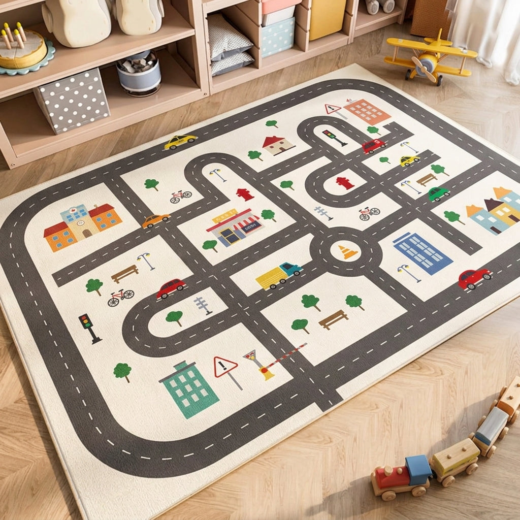 Parking Lot Play Mat Rug for Kids, Non Slip Car Play Rug for Playroom, Bedroom and Reading Corner