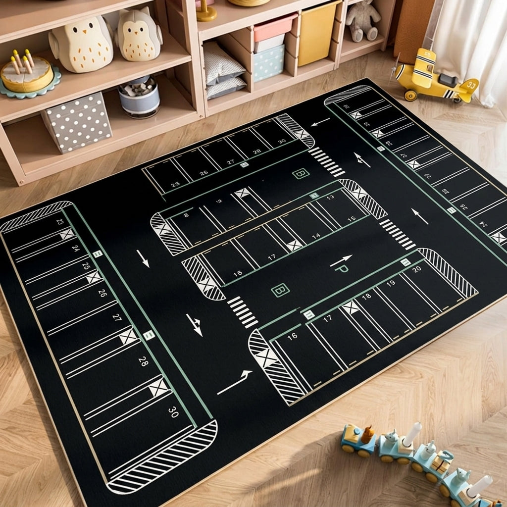 Parking Lot Play Mat Rug for Kids, Non Slip Car Play Rug for Playroom, Bedroom and Reading Corner