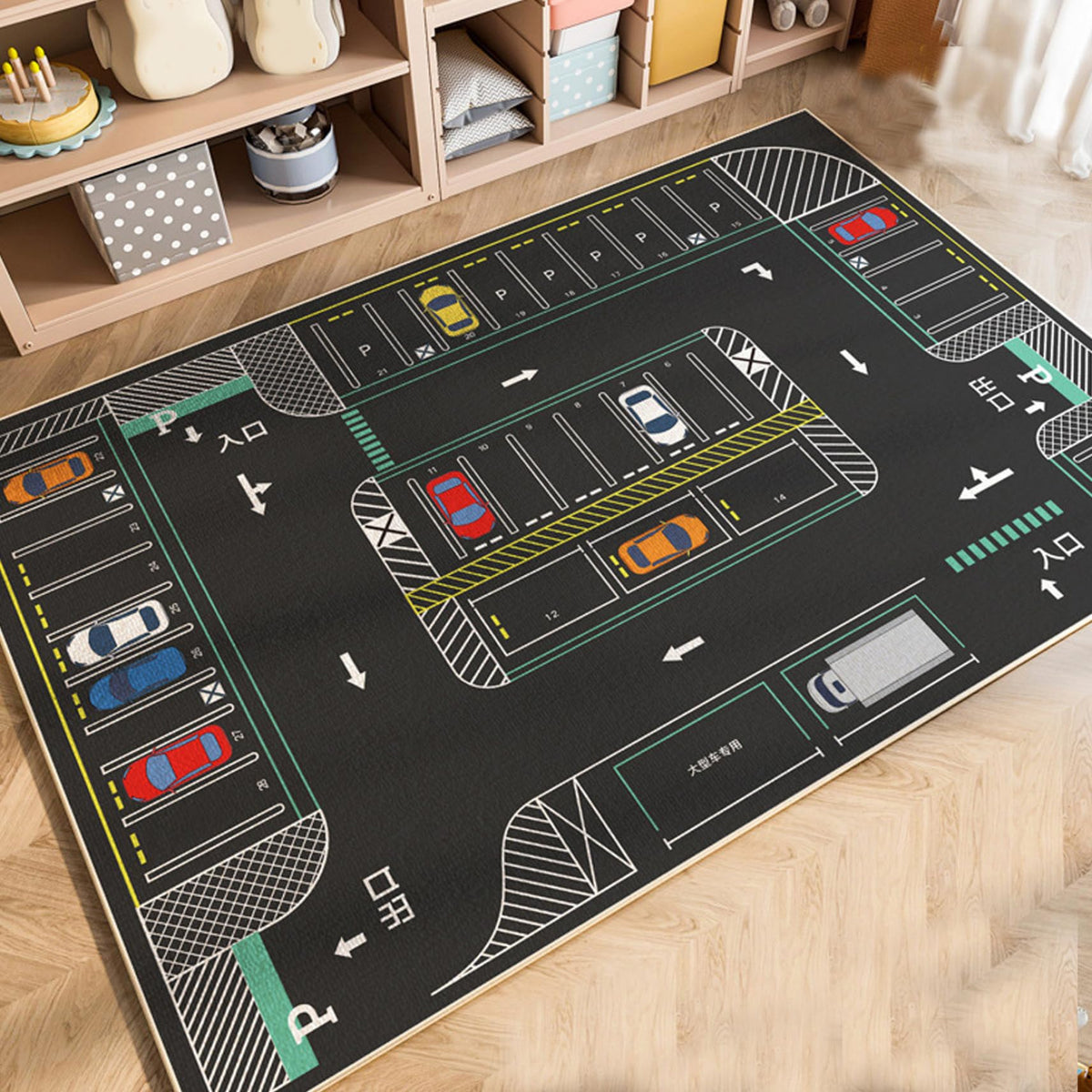 Parking Lot Play Mat Rug for Kids, Non Slip Car Play Rug for Playroom, Bedroom and Reading Corner