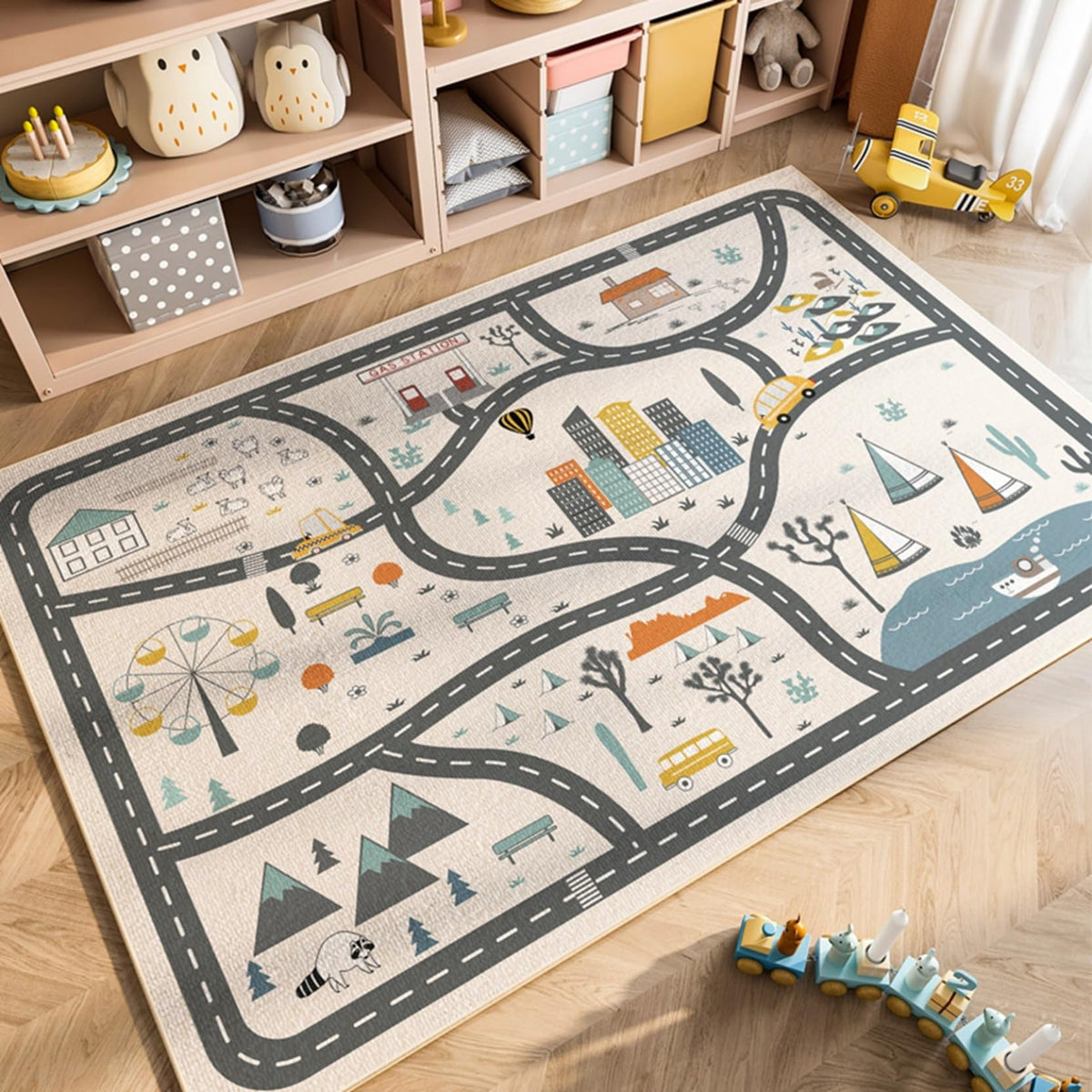 Parking Lot Play Mat Rug for Kids, Non Slip Car Play Rug for Playroom, Bedroom and Reading Corner