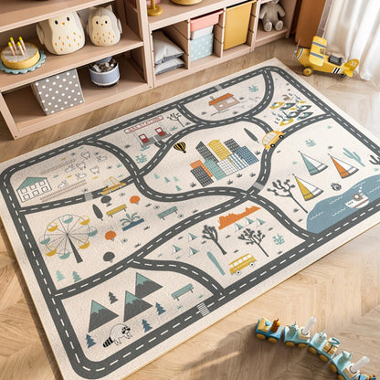 Parking Lot Play Mat Rug for Kids, Non Slip Car Play Rug for Playroom, Bedroom and Reading Corner