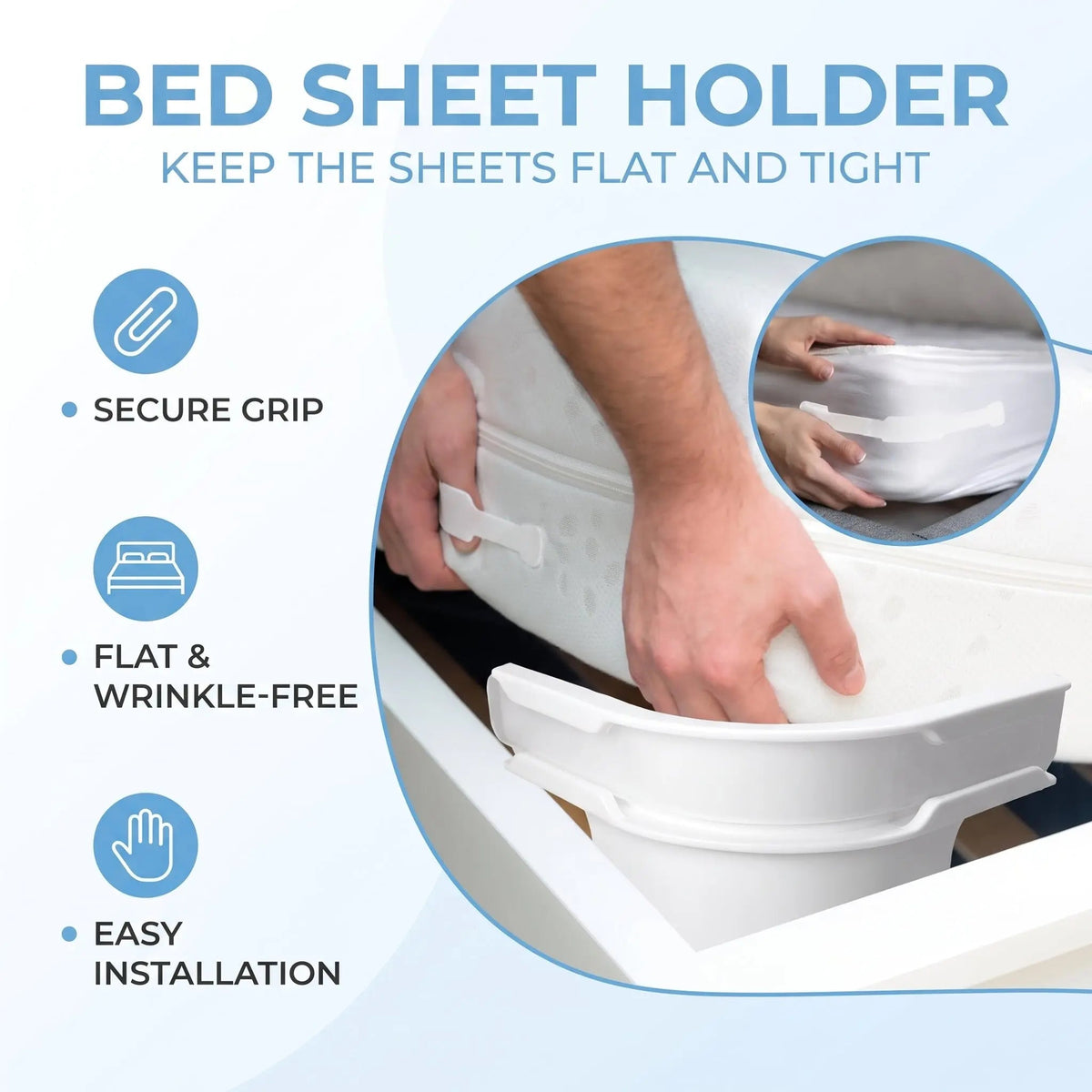 Bed Sheet Holder Straps, 4 Pack Adjustable Elastic Sheet Grippers for Fitted Sheets