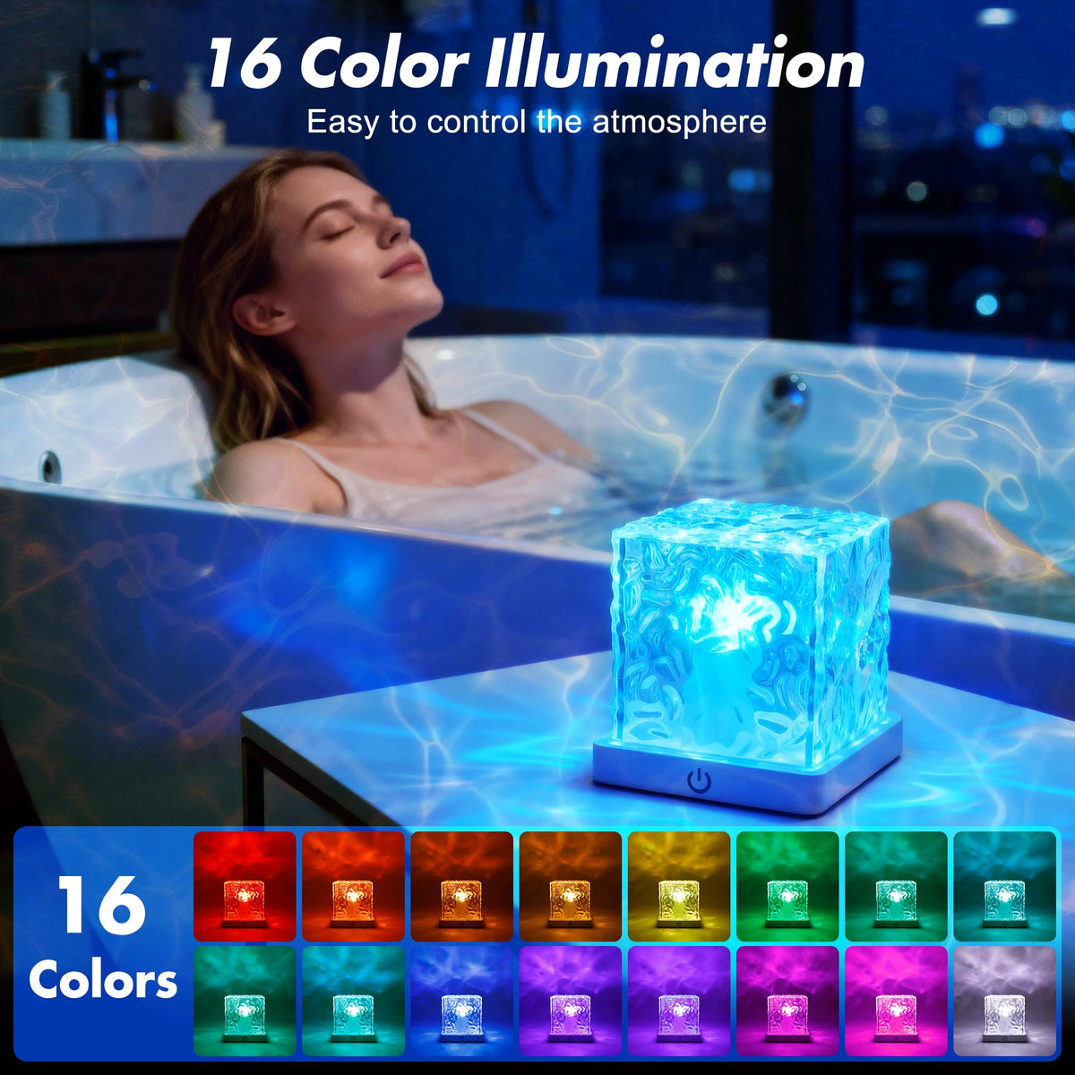 Ocean Wave Projector Light, 16 Color LED Cube Night Lamp with Remote for Bedroom Ambient Lighting