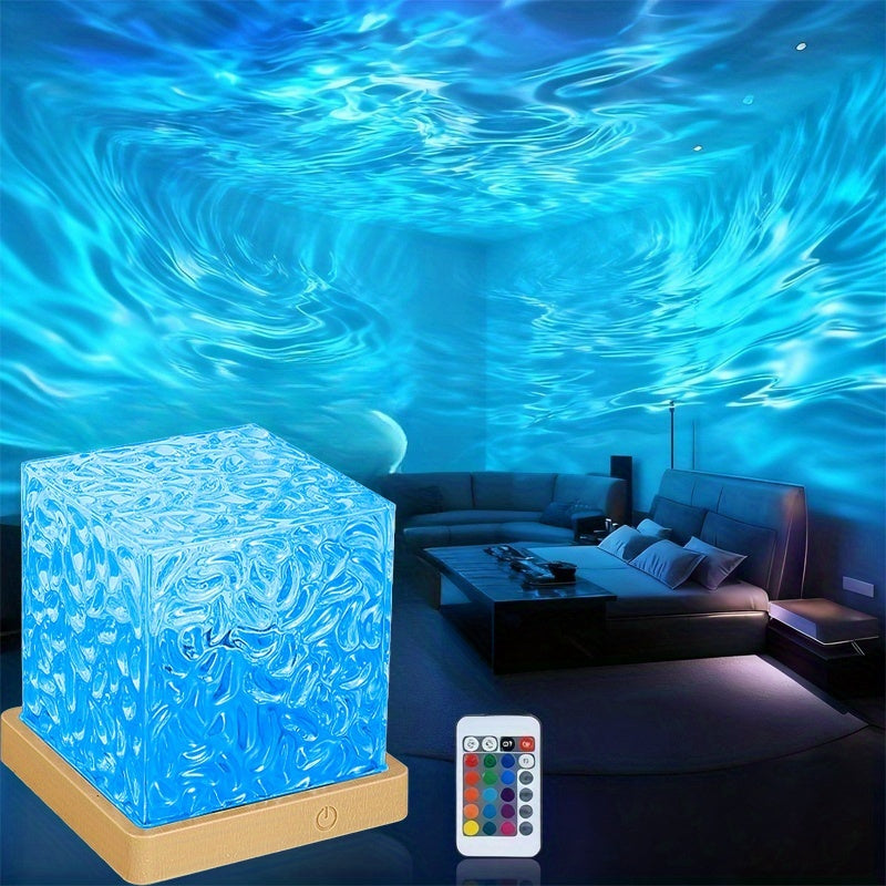 Ocean Wave Projector Light, 16 Color LED Cube Night Lamp with Remote for Bedroom Ambient Lighting