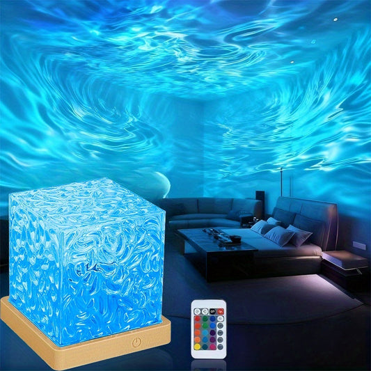 Ocean Wave Projector Light, 16 Color LED Cube Night Lamp with Remote for Bedroom Ambient Lighting