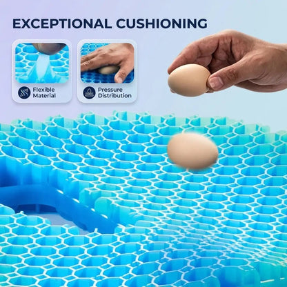 Honeycomb Gel Seat Cushion, Cooling Silicone Chair Pad with Washable Cover, 16 x 13 in