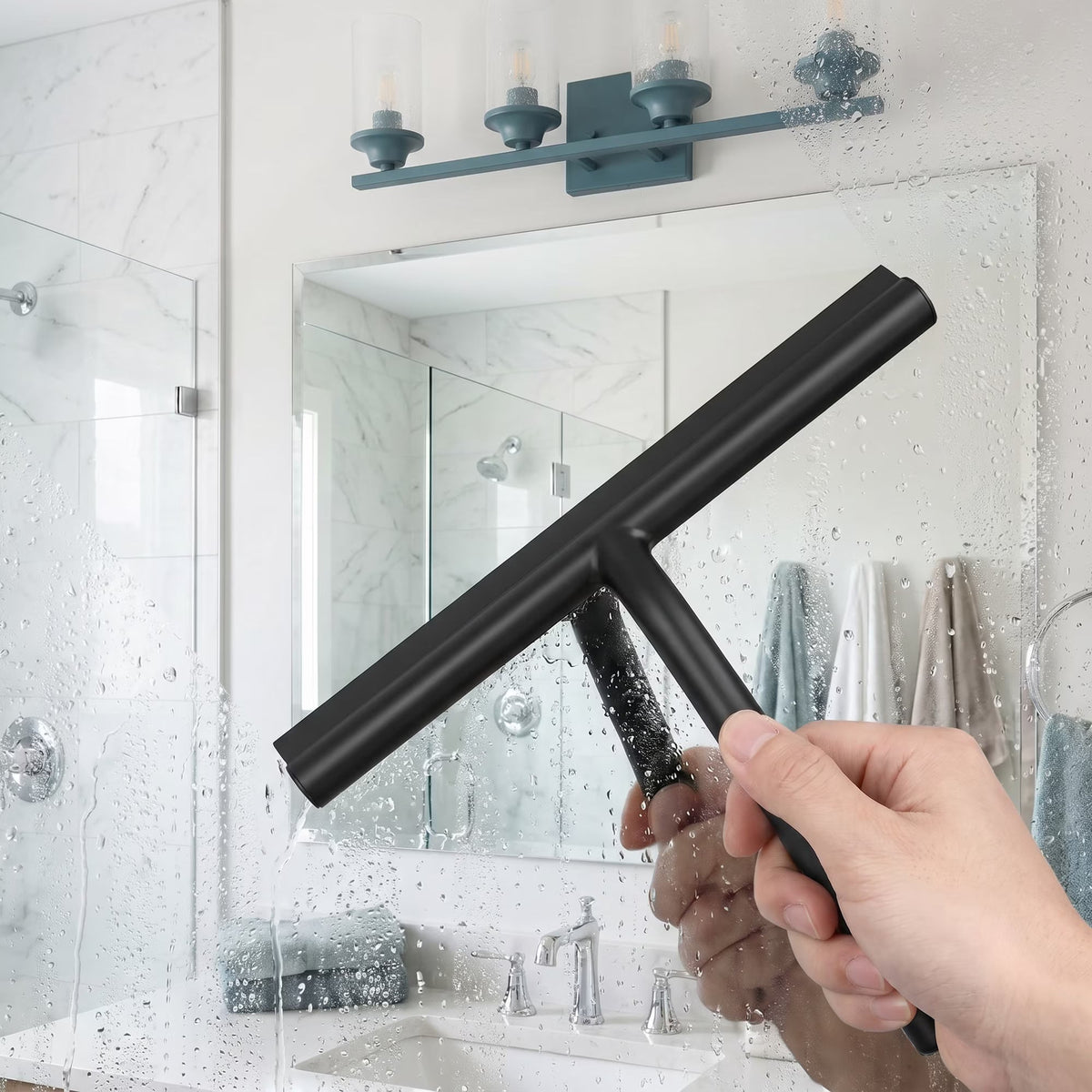 Modern Shower Squeegee with Silicone Blade, Bathroom Glass Door Wiper for Mirrors, Tiles and Windows