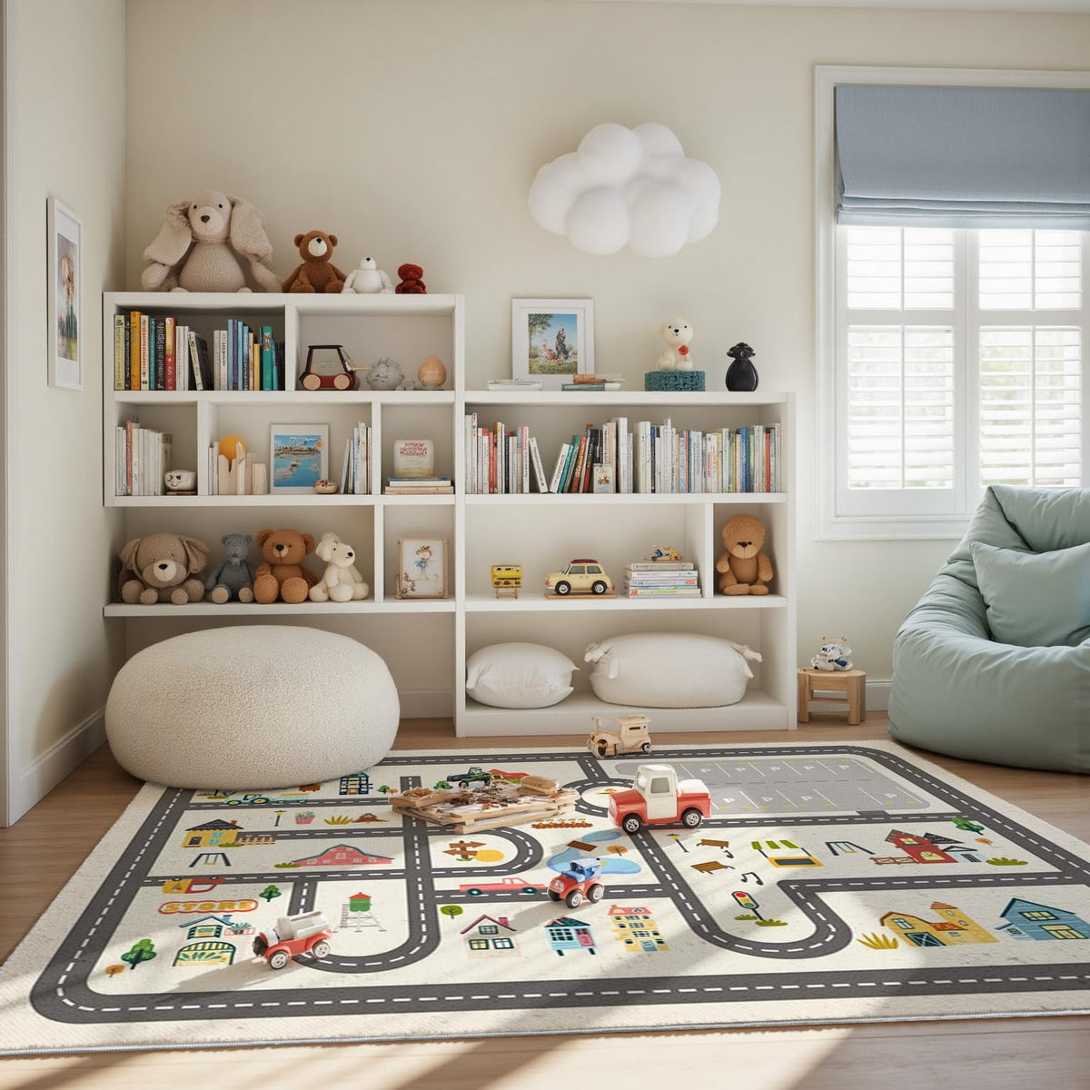 Parking Lot Play Mat Rug for Kids, Non Slip Car Play Rug for Playroom, Bedroom and Reading Corner