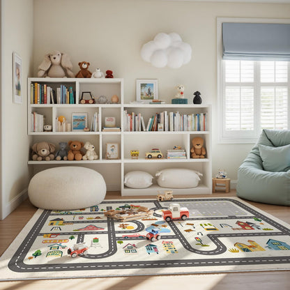 Parking Lot Play Mat Rug for Kids, Non Slip Car Play Rug for Playroom, Bedroom and Reading Corner