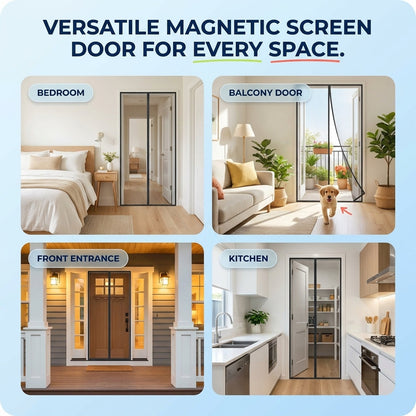 Magnetic Screen Door for Patio and Entry Doors, Self Closing Fiberglass Mesh Mosquito Curtain