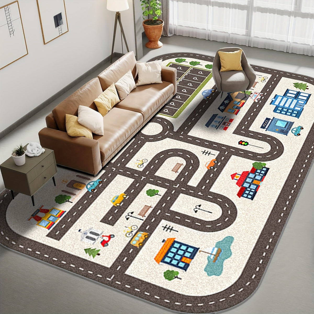 Parking Lot Play Mat Rug for Kids, Non Slip Car Play Rug for Playroom, Bedroom and Reading Corner