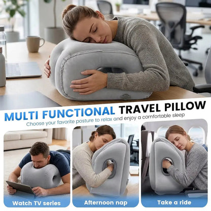 Inflatable Travel Pillow with Chin Support, Adjustable Air Headrest for Planes and Trains