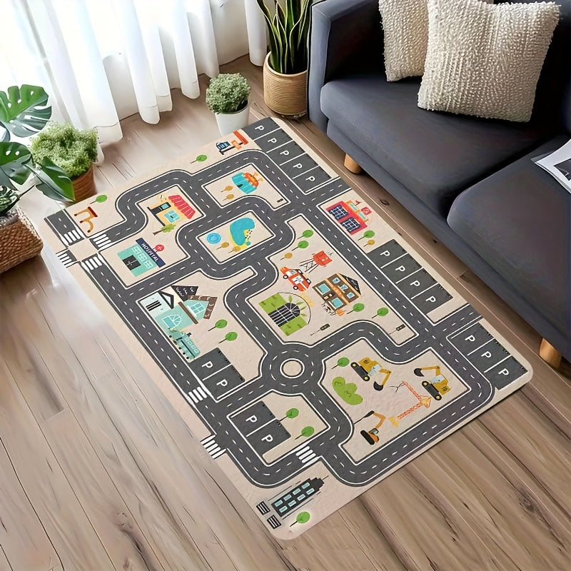 Parking Lot Play Mat Rug for Kids, Non Slip Car Play Rug for Playroom, Bedroom and Reading Corner