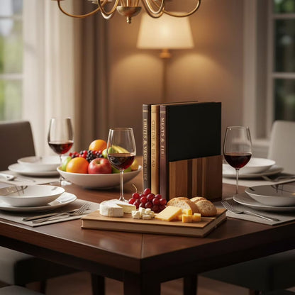 3 Piece Wood Cutting Board Set with Stand, Thick Bamboo Chopping Boards for Meat and Vegetables