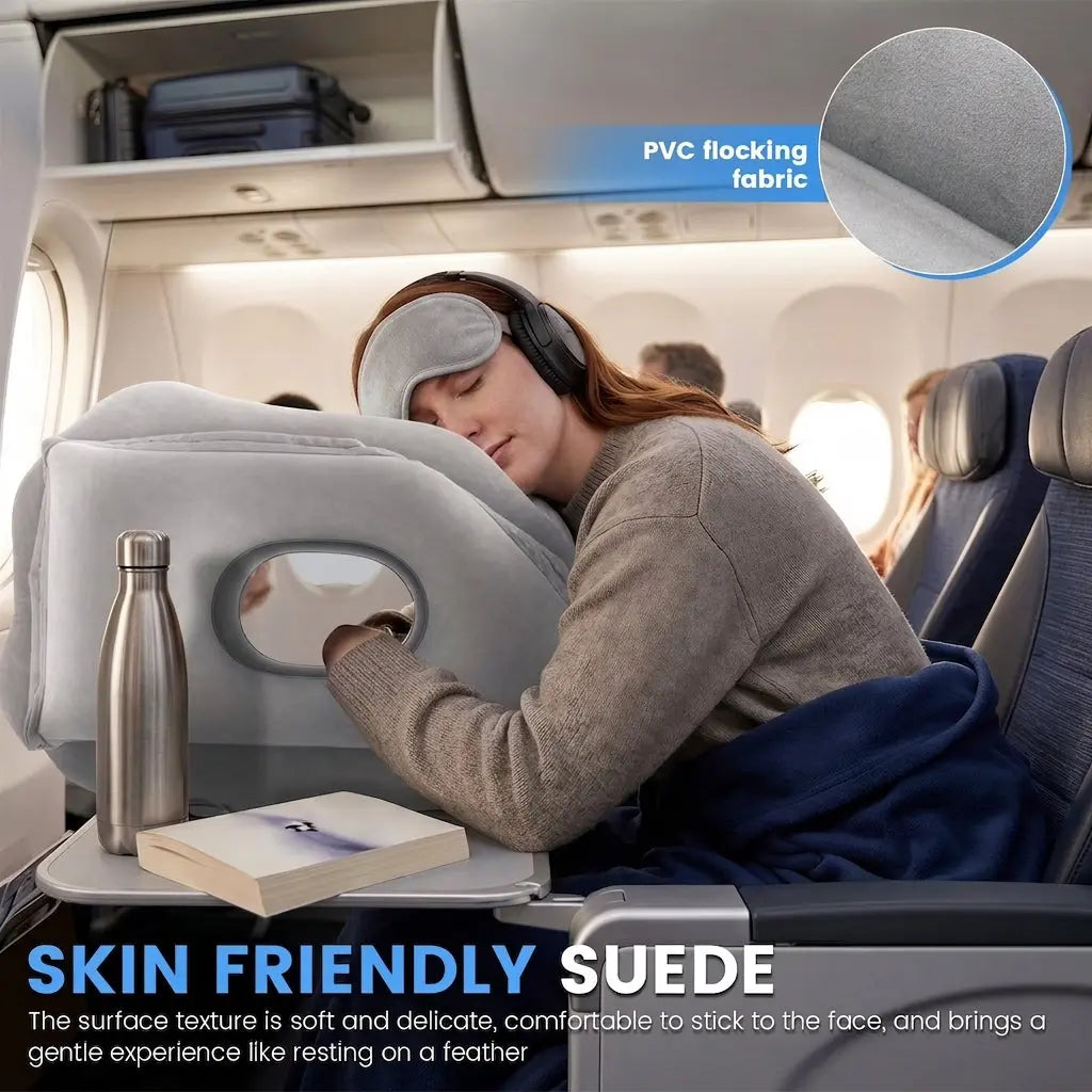 Inflatable Travel Pillow with Chin Support, Adjustable Air Headrest for Planes and Trains