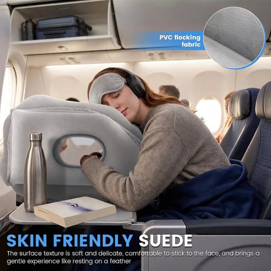 Inflatable Travel Pillow with Chin Support, Adjustable Air Headrest for Planes and Trains
