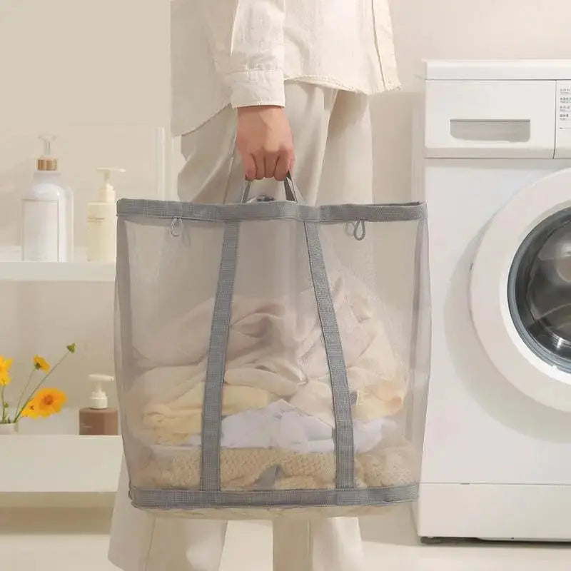 Foldable Mesh Laundry Basket with Handles, Collapsible Laundry Hamper for Home, Travel and Beach