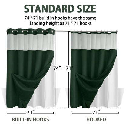 No Hook Waffle Weave Shower Curtain with Snap In Liner, 71 x 74 in Polyester Bathroom Curtain