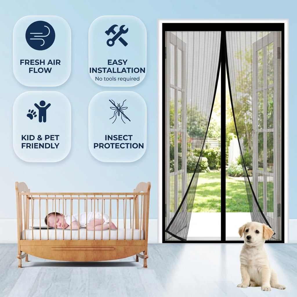 Magnetic Screen Door for Patio and Entry Doors, Self Closing Fiberglass Mesh Mosquito Curtain