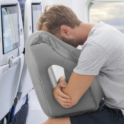 Inflatable Travel Pillow with Chin Support, Adjustable Air Headrest for Planes and Trains