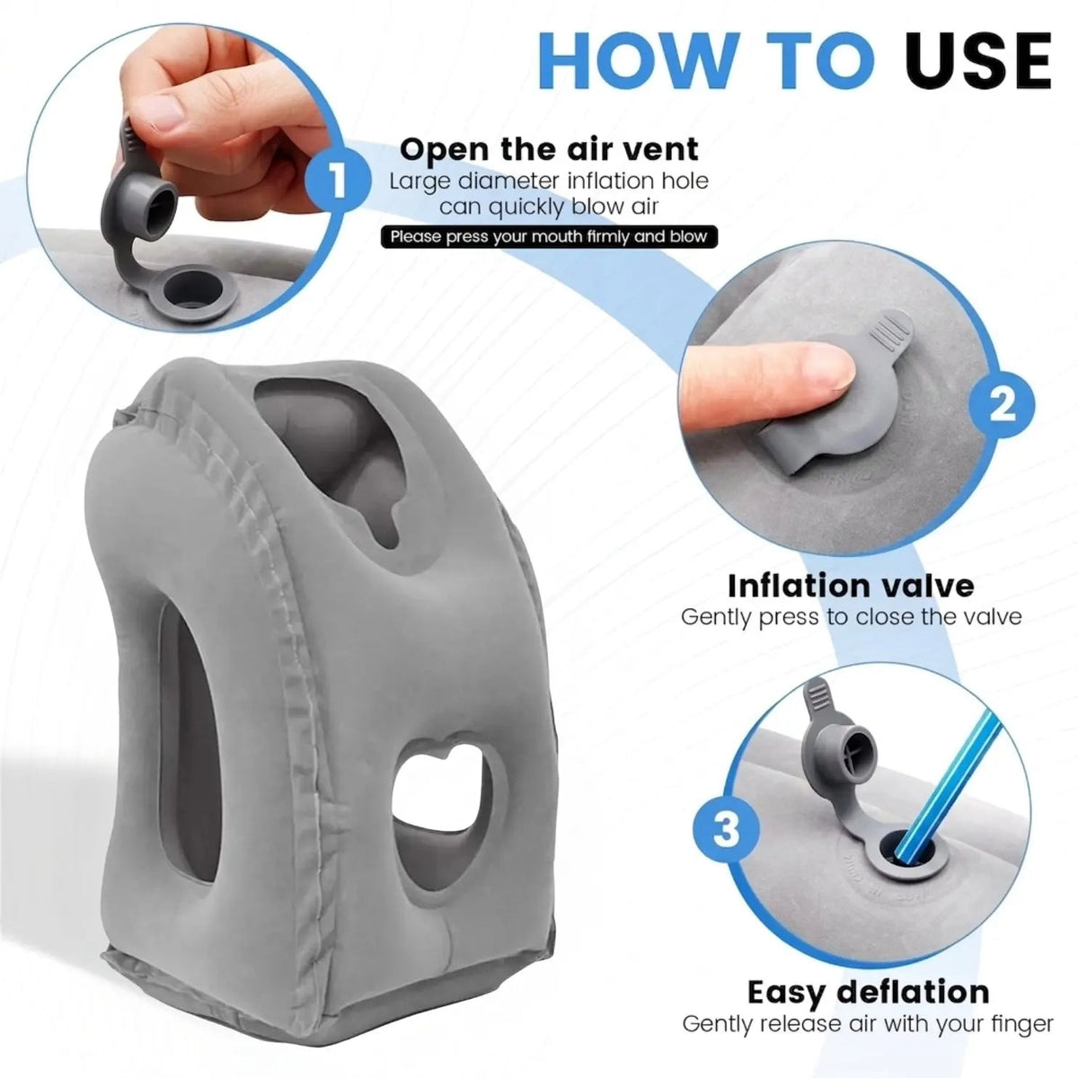 Inflatable Travel Pillow with Chin Support, Adjustable Air Headrest for Planes and Trains