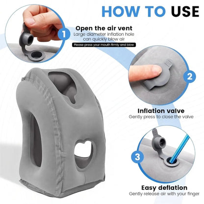 Inflatable Travel Pillow with Chin Support, Adjustable Air Headrest for Planes and Trains