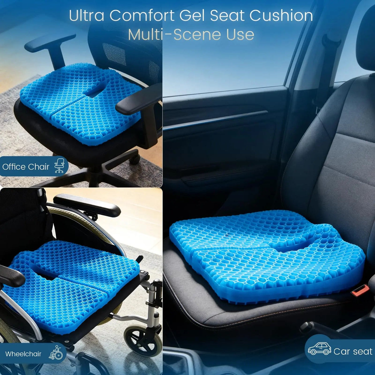 Honeycomb Gel Seat Cushion, Cooling Silicone Chair Pad with Washable Cover, 16 x 13 in