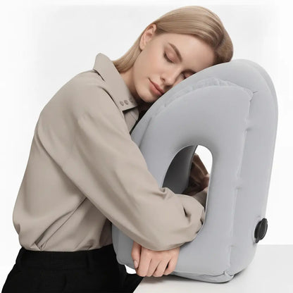 Inflatable Travel Pillow with Chin Support, Adjustable Air Headrest for Planes and Trains