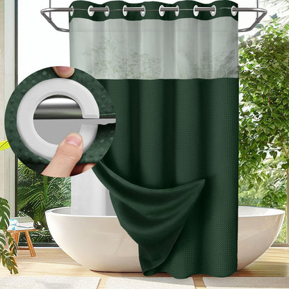No Hook Waffle Weave Shower Curtain with Snap In Liner, 71 x 74 in Polyester Bathroom Curtain