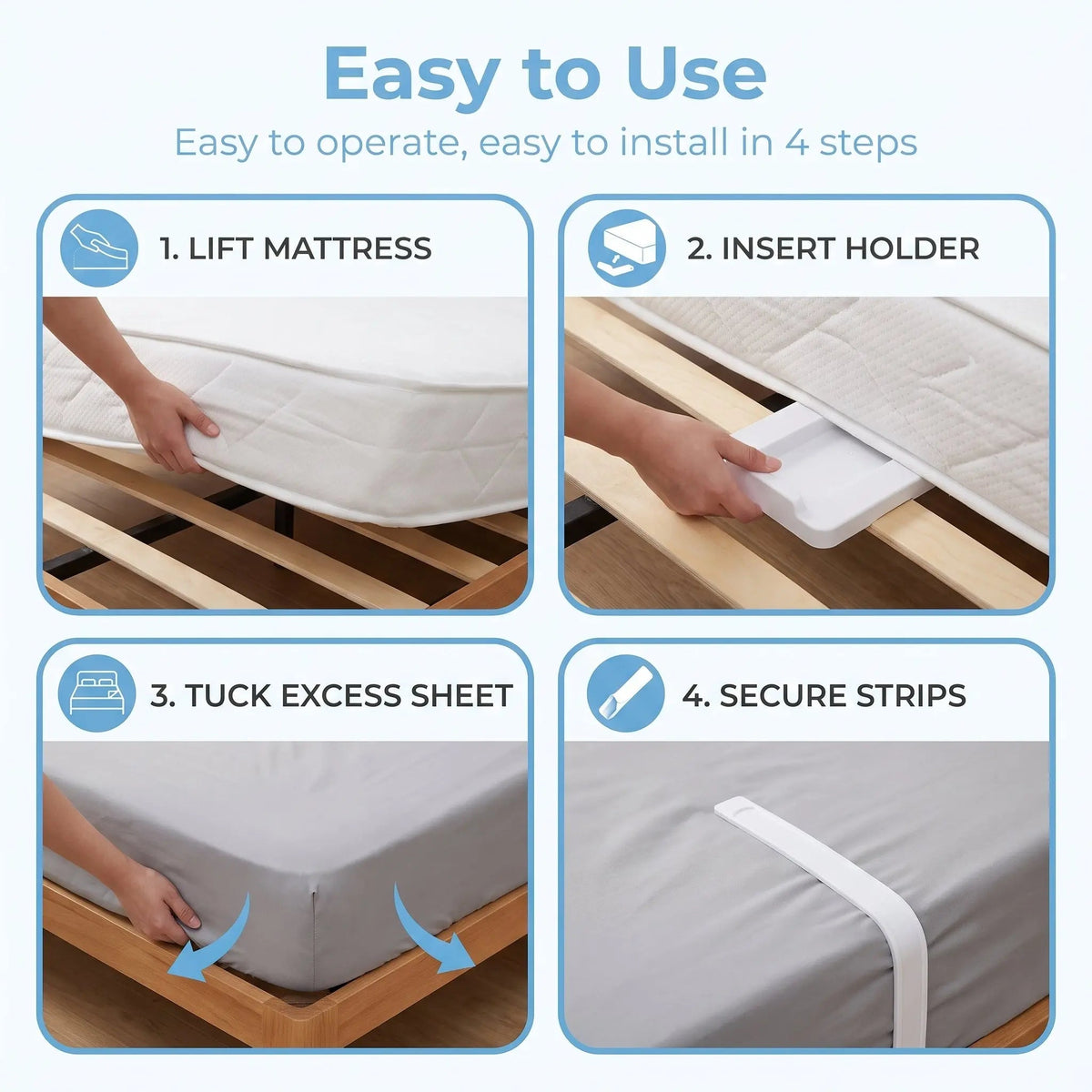 Bed Sheet Holder Straps, 4 Pack Adjustable Elastic Sheet Grippers for Fitted Sheets