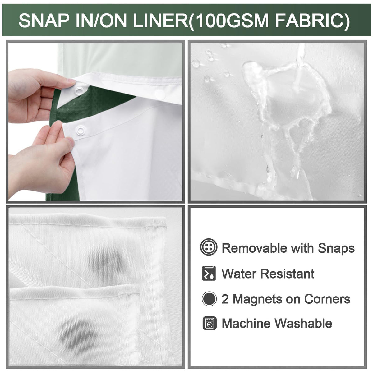 No Hook Waffle Weave Shower Curtain with Snap In Liner, 71 x 74 in Polyester Bathroom Curtain