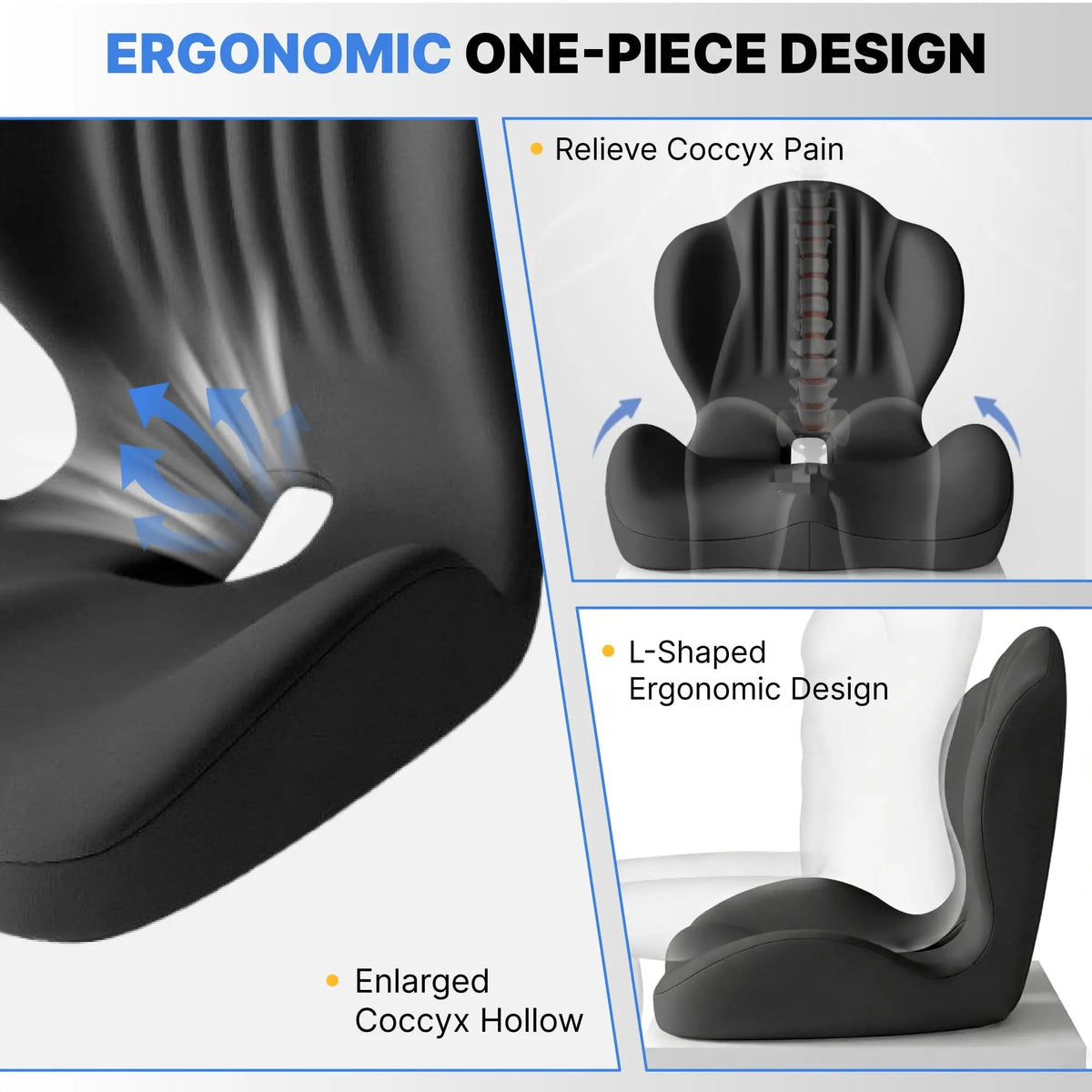 Memory Foam Seat Cushion with Back Support, Ergonomic Office and Car Chair Cushion