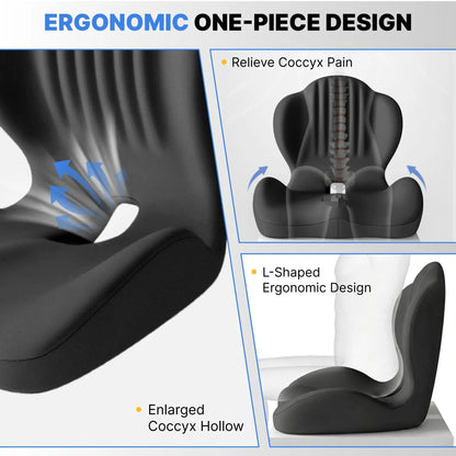 Memory Foam Seat Cushion with Back Support, Ergonomic Office and Car Chair Cushion