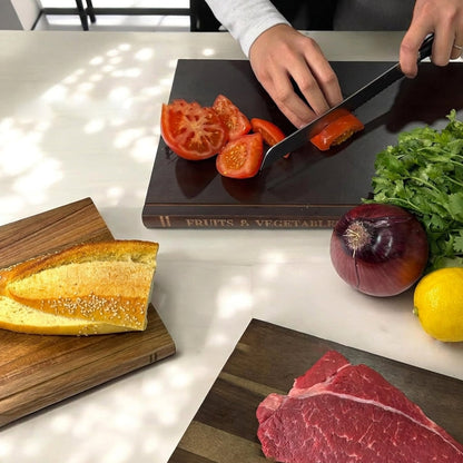 3 Piece Wood Cutting Board Set with Stand, Thick Bamboo Chopping Boards for Meat and Vegetables