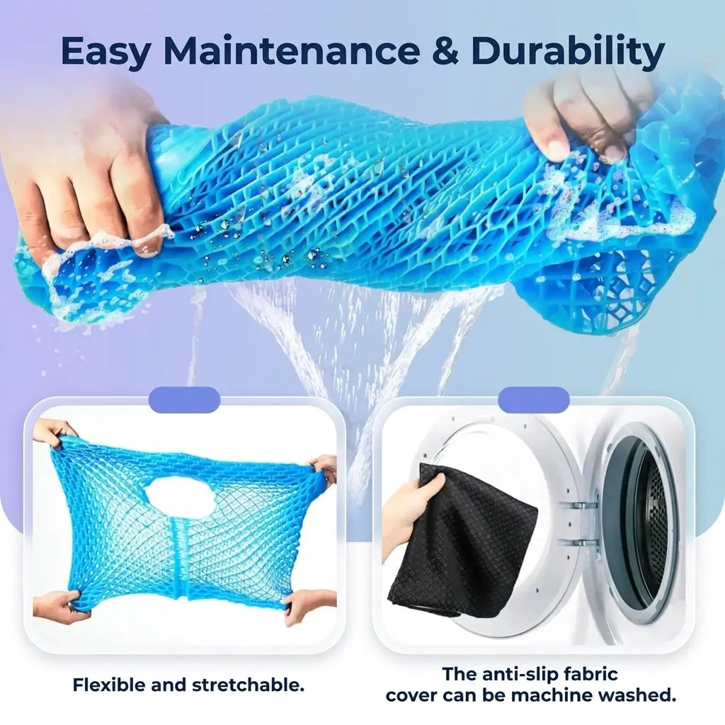 Honeycomb Gel Seat Cushion, Cooling Silicone Chair Pad with Washable Cover, 16 x 13 in