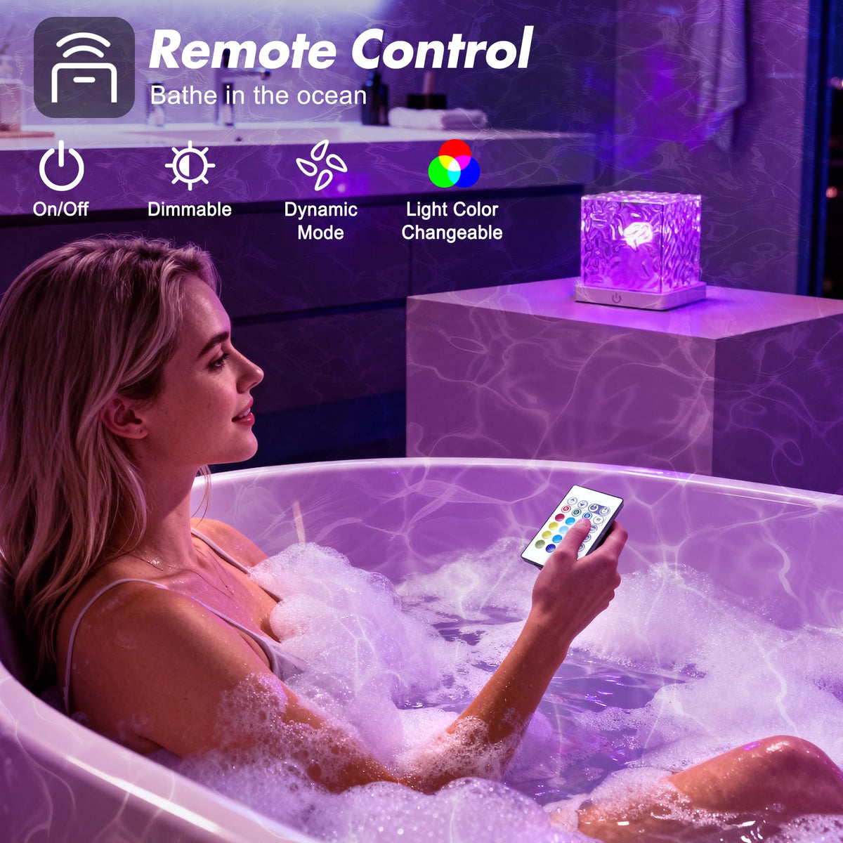 Ocean Wave Projector Light, 16 Color LED Cube Night Lamp with Remote for Bedroom Ambient Lighting