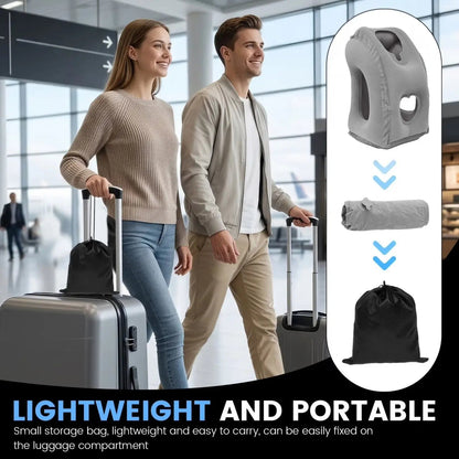 Inflatable Travel Pillow with Chin Support, Adjustable Air Headrest for Planes and Trains