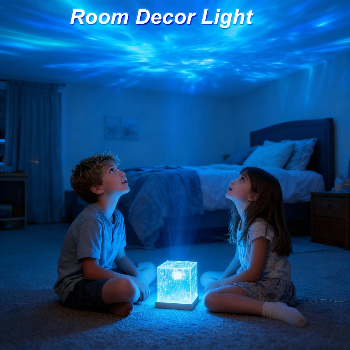 Ocean Wave Projector Light, 16 Color LED Cube Night Lamp with Remote for Bedroom Ambient Lighting