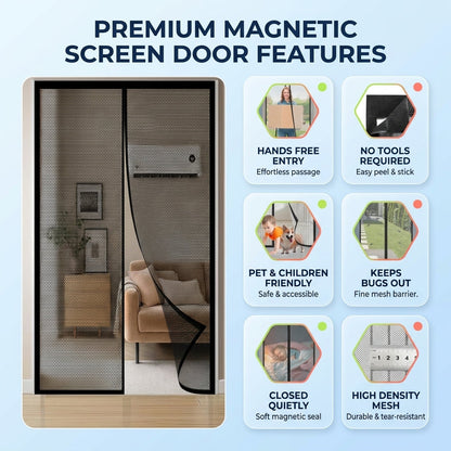 Magnetic Screen Door for Patio and Entry Doors, Self Closing Fiberglass Mesh Mosquito Curtain