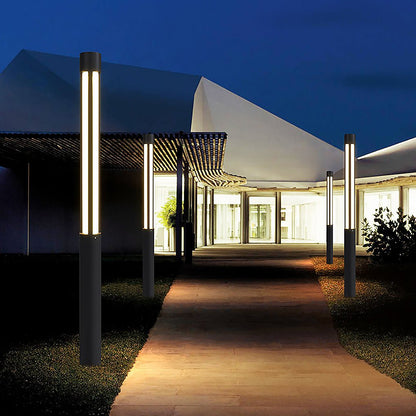 Modern Outdoor LED Bollard Light, Black Cylinder Pathway Light, 3000K Warm White, IP65