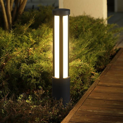Modern Outdoor LED Bollard Light, Black Cylinder Pathway Light, 3000K Warm White, IP65
