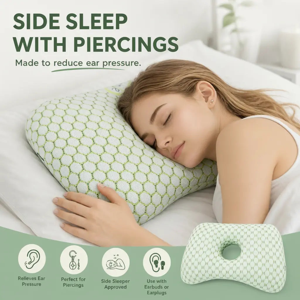 Ear Piercing Pillow with Ear Hole, Donut Pillow for Side Sleepers, Adjustable Cotton Fill