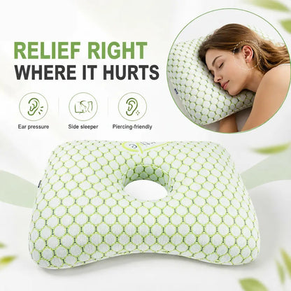 Ear Piercing Pillow with Ear Hole, Donut Pillow for Side Sleepers, Adjustable Cotton Fill