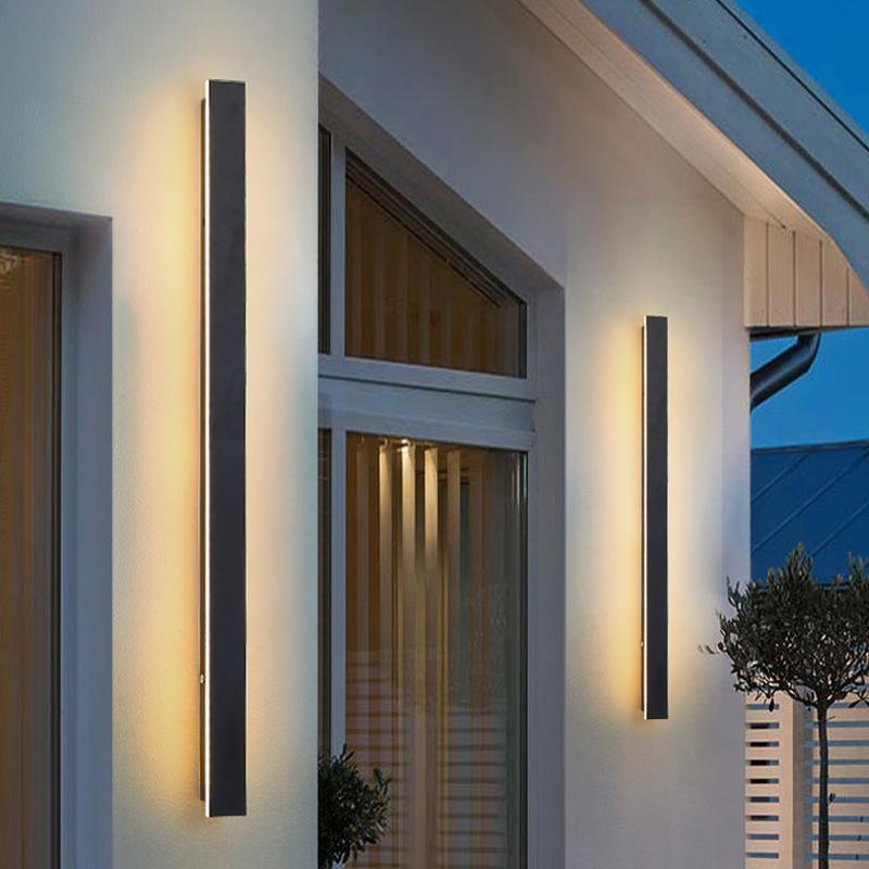 Outdoor LED Linear Wall Light, Black Long Strip Wall Sconce, IP65, Warm White or RGB