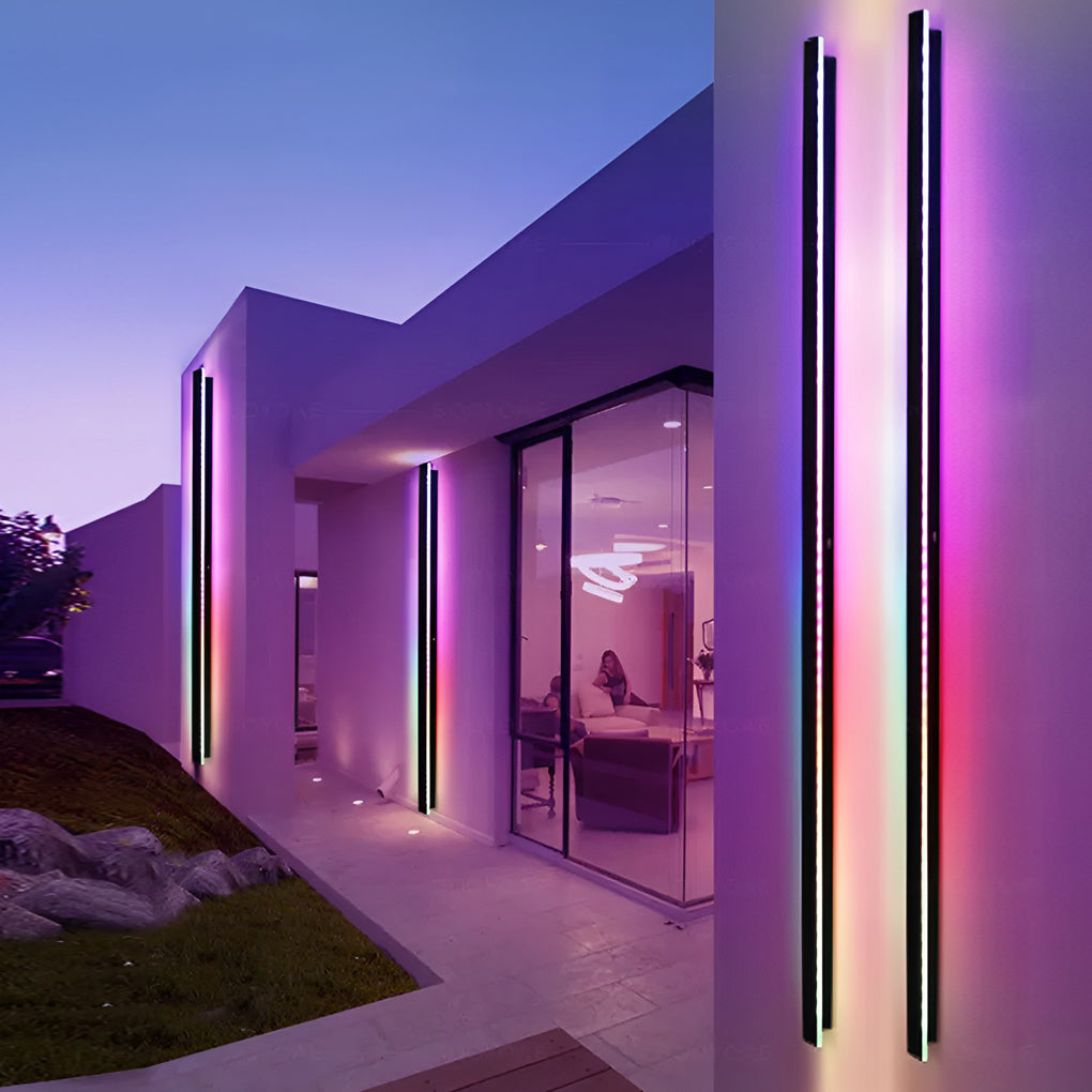 Outdoor LED Linear Wall Light, Black Long Strip Wall Sconce, IP65, Warm White or RGB