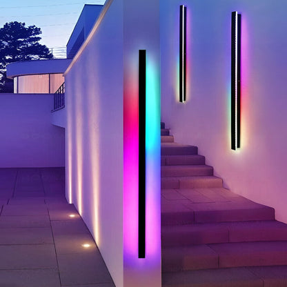 Outdoor LED Linear Wall Light, Black Long Strip Wall Sconce, IP65, Warm White or RGB