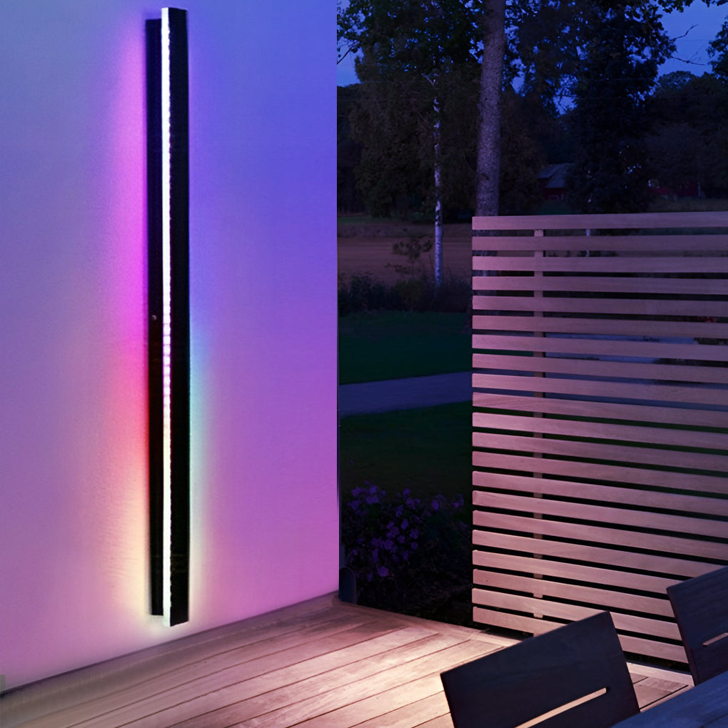 Outdoor LED Linear Wall Light, Black Long Strip Wall Sconce, IP65, Warm White or RGB