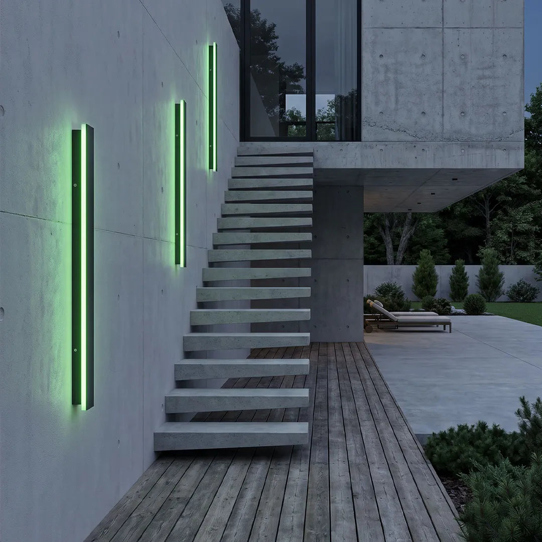 Outdoor LED Linear Wall Light, Black Long Strip Wall Sconce, IP65, Warm White or RGB