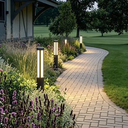 Modern Outdoor LED Bollard Light, Black Cylinder Pathway Light, 3000K Warm White, IP65