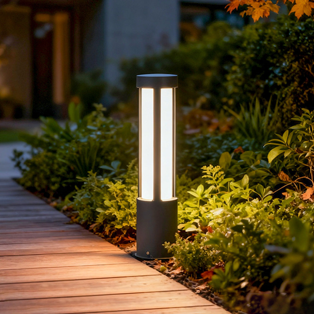 Modern Outdoor LED Bollard Light, Black Cylinder Pathway Light, 3000K Warm White, IP65